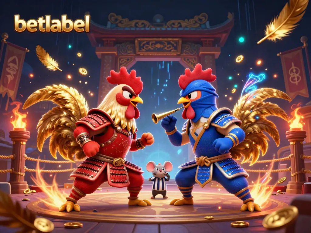Betlabel showcases a dynamic casino scene with fighting roosters, capturing excitement and action.